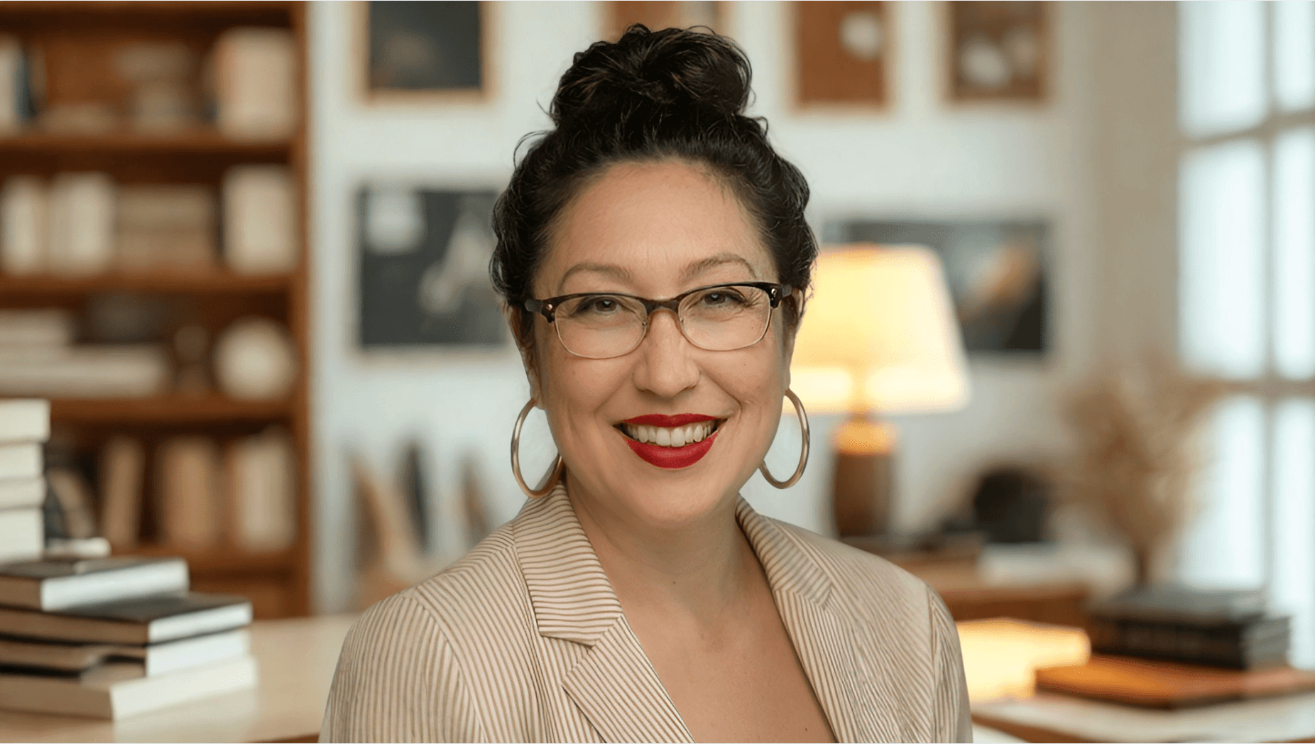 Dr. Aubrey Escobar in her office surrounded by books